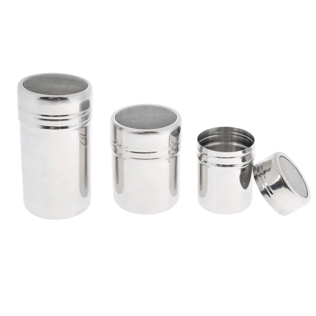 Fine Mesh Sugar Shaker Stainless Steel Chocolate Dredger Cooking Sifter Tool with Lid for Cakes Drinks
