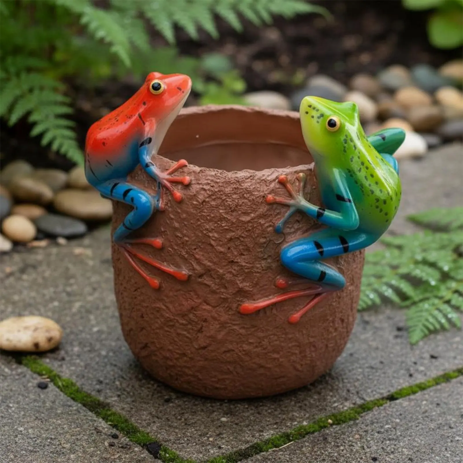 Frog Flower Pot Retro Finish Resin Frog Pot Small Creature Flowerpot Indoor & Outdoor Garden Decor Sturdy for Balcony
