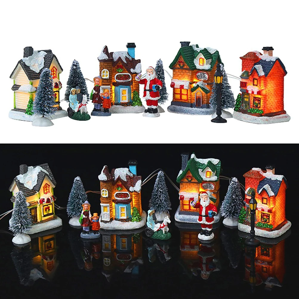 

Christmas Village Sets, Resin Christmas Village Houses with LED Light, Christmas Town Scene Figurines Building Sets Christmas