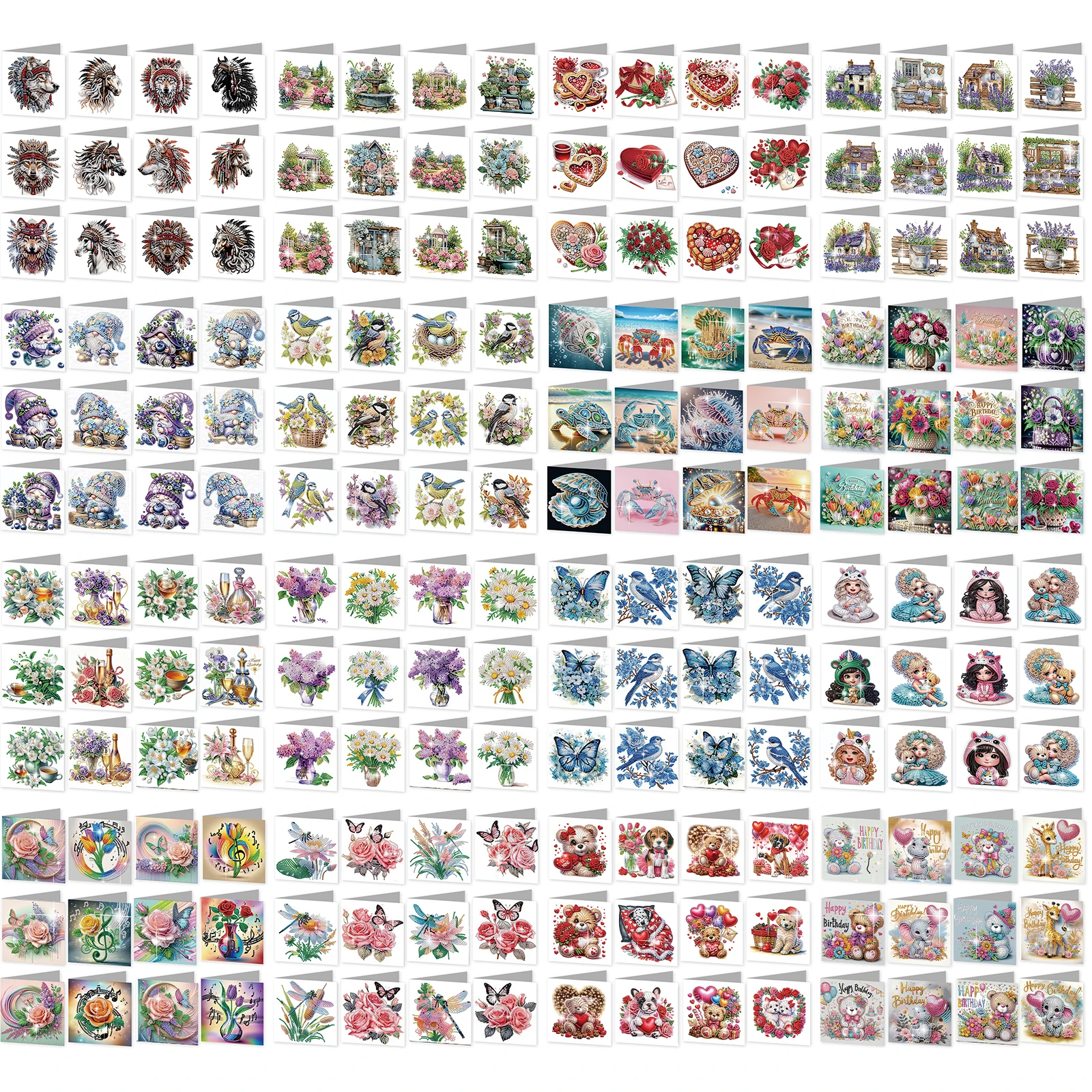 

12 Packs Flower Animal DIY Diamond Painting Greeting Card Kit with Envelopes for Christmas Birthday Thanksgiving Day Holiday