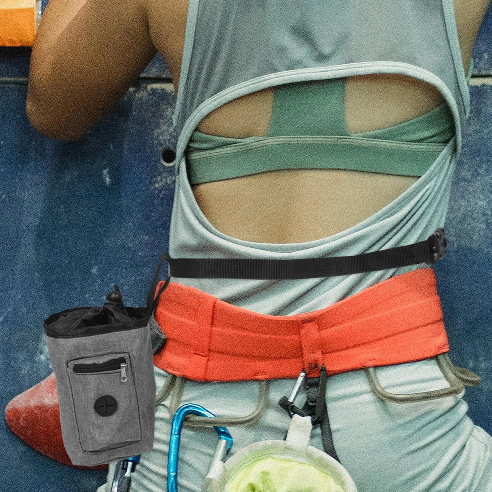 

Climbing Chalk Bag Rock Climbing Gear Bouldering Gym Antislip Oxford Cloth Durable Lightweight Waist Pouch Modern Gray