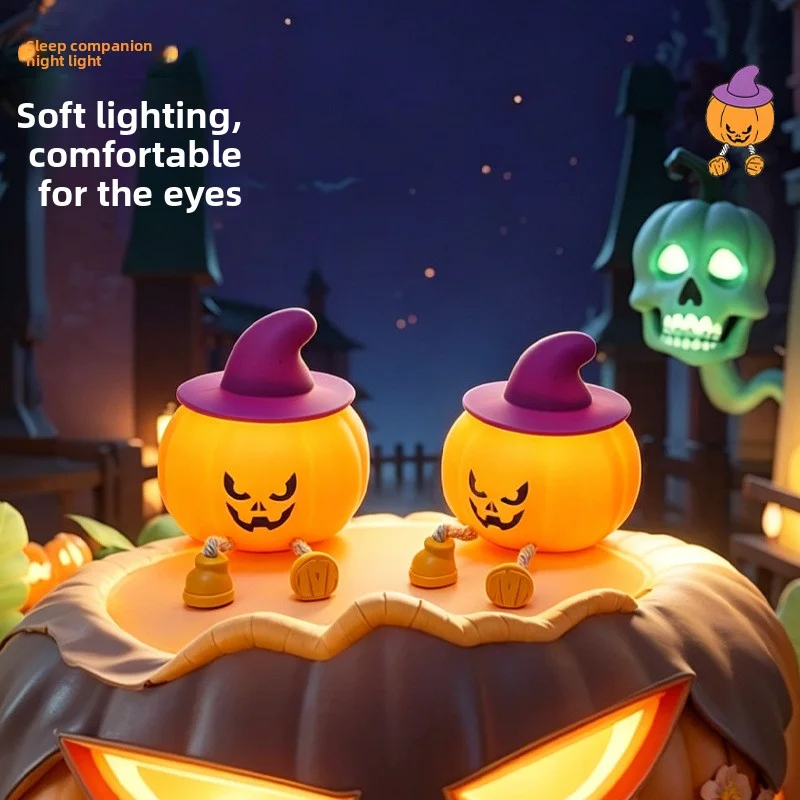 Halloween night light, pumpkin LED light, silicone pat light, outdoor decoration, head warm light, timing table lamp