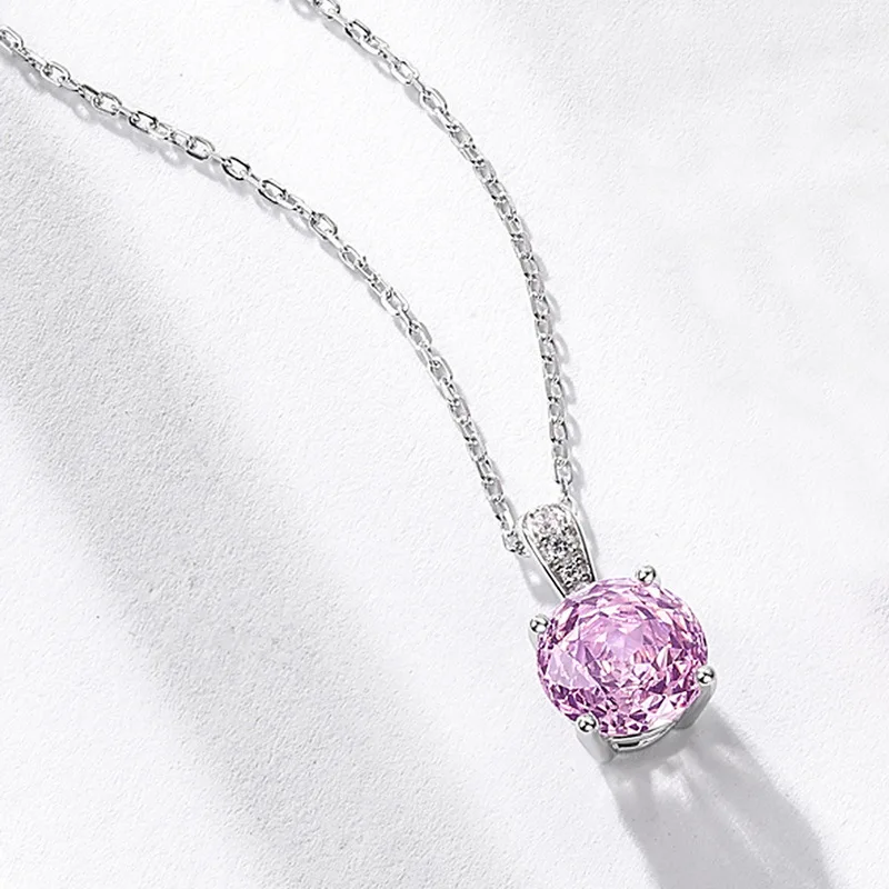 Rose Cut Pink CZ Pendant Necklace 925 Sterling Silver Sweet Delicate Light Pink Gemstone Necklace For Women Party Fine Jewelry