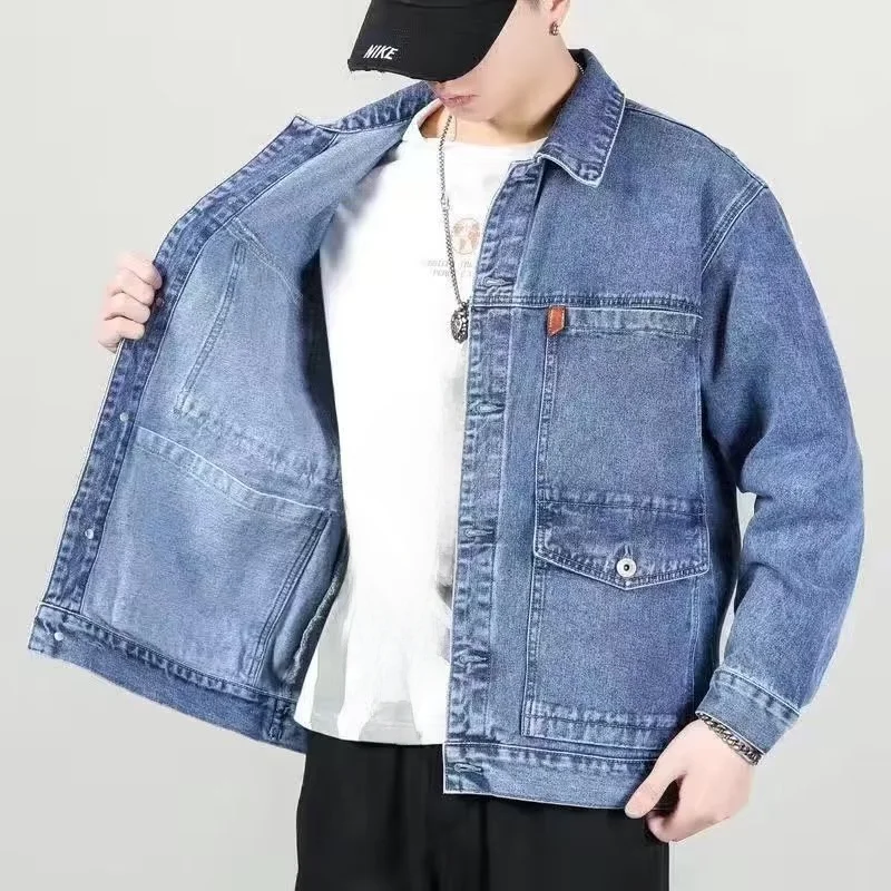 Men's Autumn Winter Denim Jacket Black Workwear Resistant to Wear And Tear Trendy And Handsome Work Clothing Outerwear