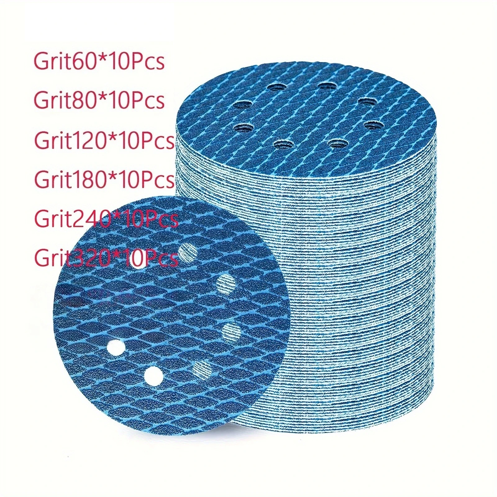 

60pcs Diamond Blue Sandpaper Mix: 60/80/120/180/240/320 grit (10pc each), fits pneumatic & electric sanders.