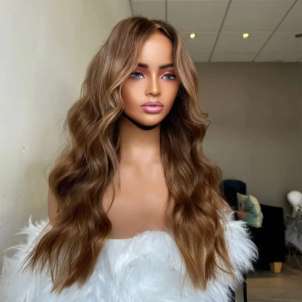 

Sunkissed Caramel Balayage Синтетический парик фронта шнурка Выделите светлые парики для женщин Готовые к ношению HD Бесклеевое натуральное волнистое волокно