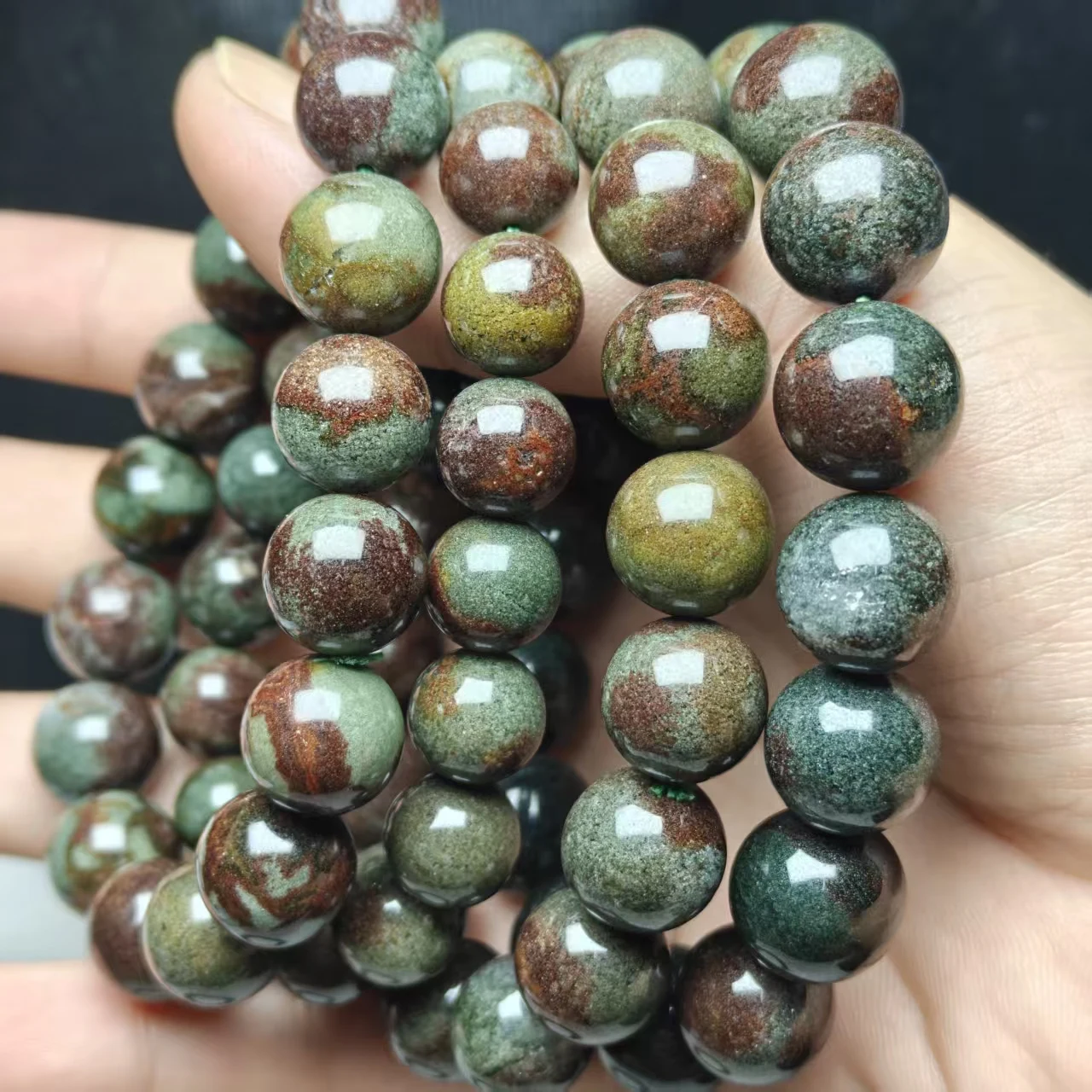 Xingyu Natürliche, voller Mineralien, rote und grüne Phantom-Quarzkristallperlen, glatte, runde, lose Perlen für Schmuck, DIY-Armbänder – Detail 4