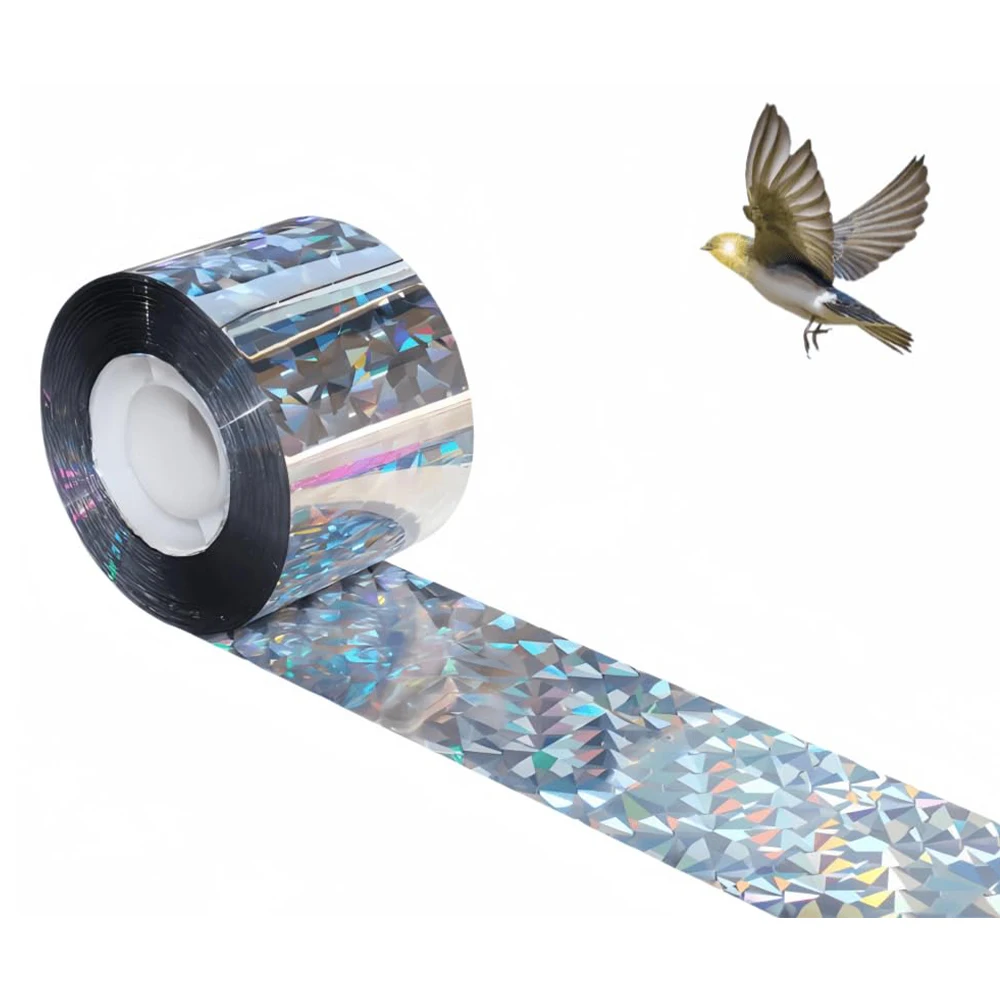 2 Rolls Bird scare Type Ribbon, Deterrent Visual Audible Reflective Tape to Keep Away Birds, Double sided Flash Tape