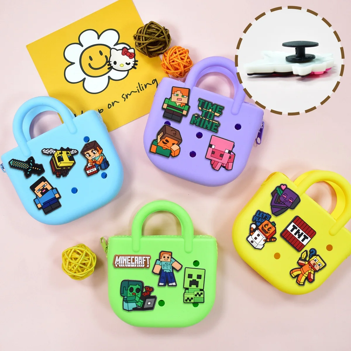 19pcs set Pixel Block Cube Shoe Charms 2D PVC Sandbox Game Detachable Clips for Crocs Clogs Sandals Decoration Accessories