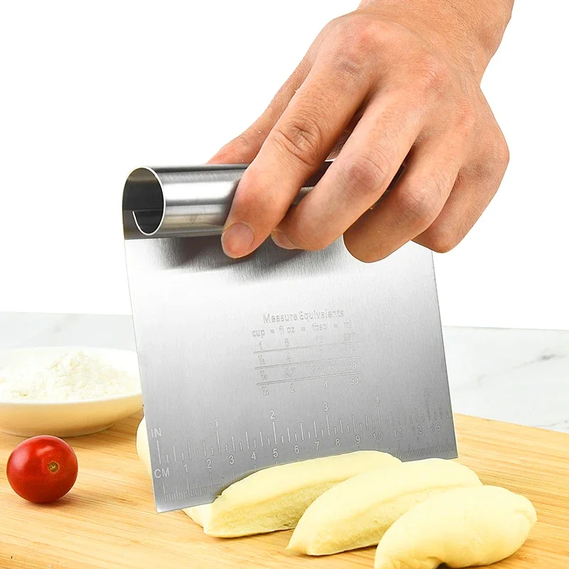 Stainless Steel Dough Pastry Scraper Pizza Cutter Chopper with Measuring Scale Multipurpose Cake Bread Separator Scale Knife