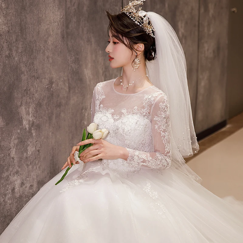 Vestido De Novia De manga larga, nuevo estilo De Novia De talla grande, vestidos De Novia con flores De ensueño, con cordones, foto Real, 2022