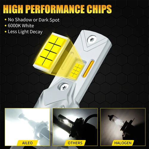 Imagen 2 del producto AILEO 2 uds H7 luces LED 200W 20000LM H1 6500K diseño de bombilla de faro inalámbrico H4 haz alto y bajo para lámpara de coche CSP 7035 Chip blanco
