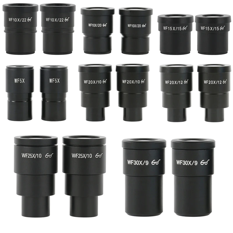 One Pair WF10X WF15X WF20X WF25X WF30X Eyepiece For Stereo Microscope Wide Field 20mm 15mm 10mm 9mm WF10X/20 High Eye-Point