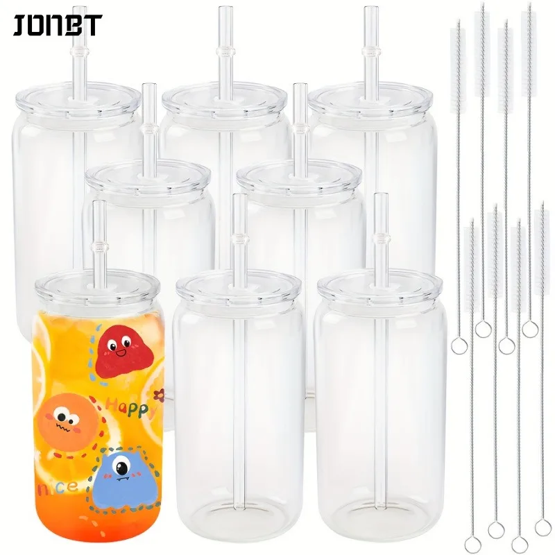 4PCS 16oz Single Layer Plastic Water Cups With Lid and Straw, Straw Brush, Suitable for Iced Coffee, Juice, Reusable Drinkware