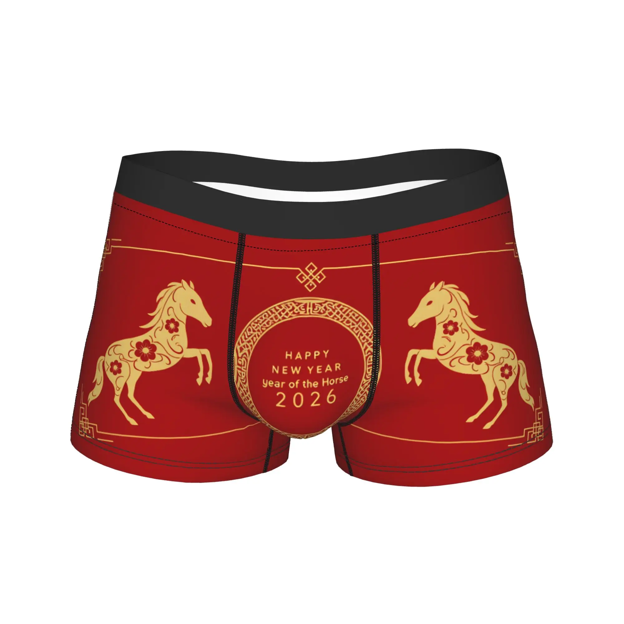 Happy New  Year Of The Horse Underwear  Men Panties Printed Funny Trunk Trenky Shorts Briefs Plus Size 2XL