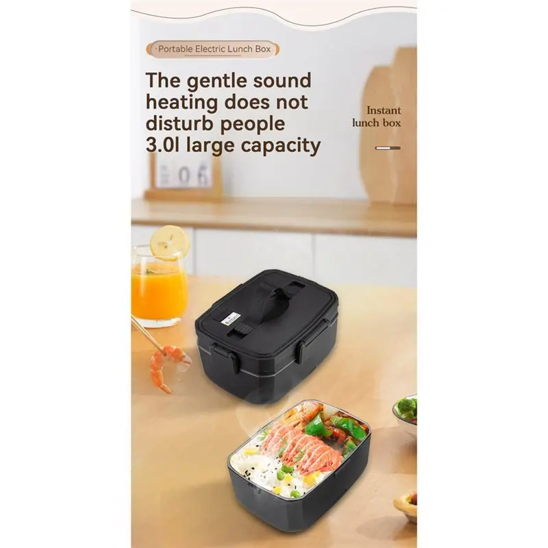 ABUN Portable Electric Lunch Box, 3L Food Warmer Leak-Proof Heating Container for Car Home Work, 304 Stainless Steel, Gray