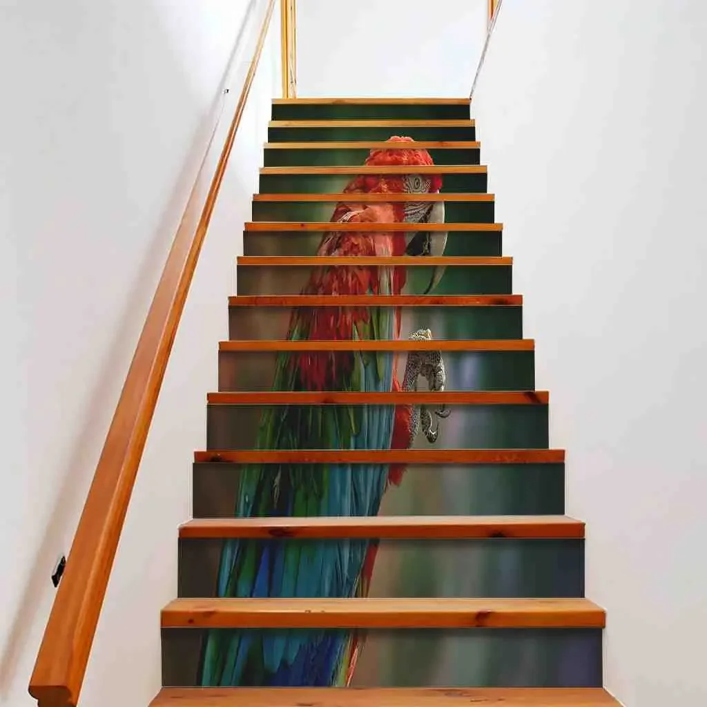Parrot Stair Stickers Colorful Macaw Stairway Decals Tropical Birds Forest Waterfall Self-adhesive Staircase Murals Home Decor