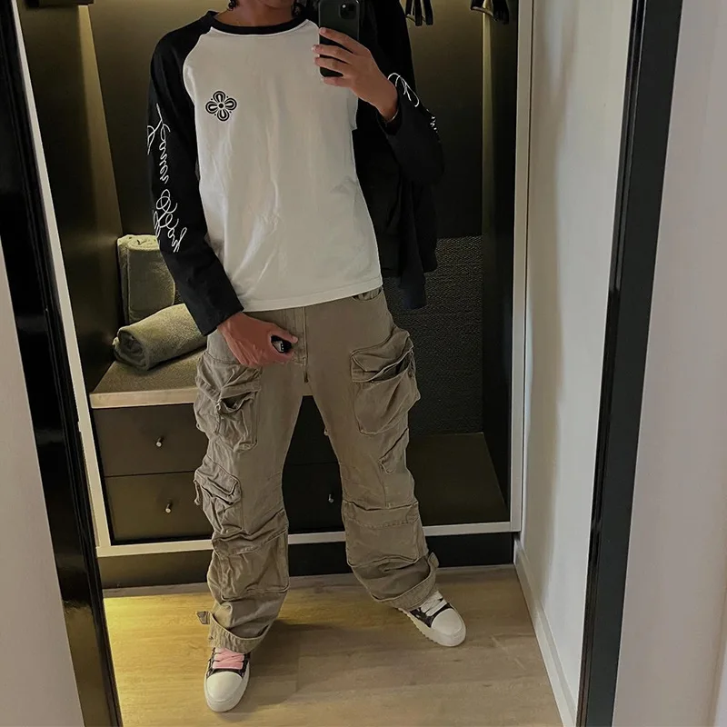 American Street Fashion Brand Autumn Winter Hip-Hop Letter Print Loose Round Neck Unisex Long Sleeved Top
