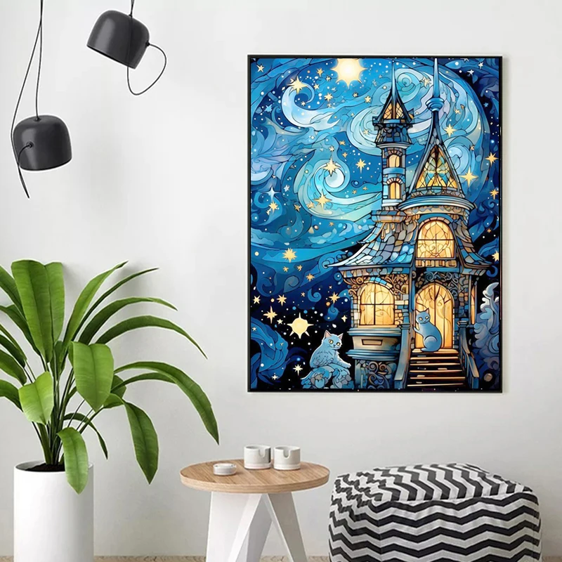 Landscape City 100% Fairy Dust Drill Diamond Painting Moon Full Crystal Diamond Embroidery Cross Stitch Kit AB Mosaic Home Decor