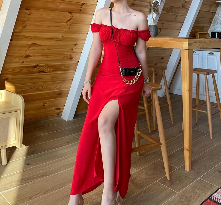 

Sexy Elegant Evening Party Dresses New Fashion 2024 Summer Casual Sweet Fresh Drawstring Strapless High Waisted Slit Long Dress