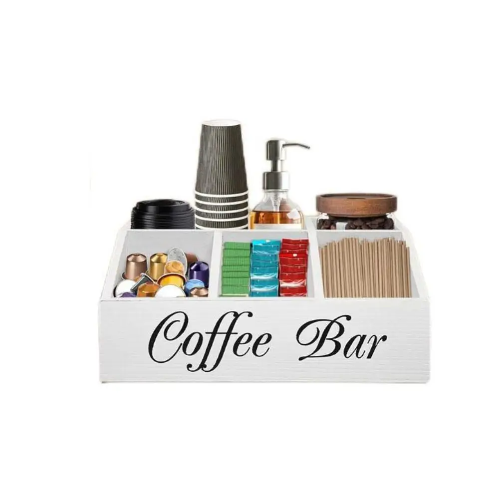 Pratico organizer da bancone in legno per bar da caffè, scatola portaoggetti rustica multiscomparto per caffè, durevole, per bustine di tè, cestino per caffè