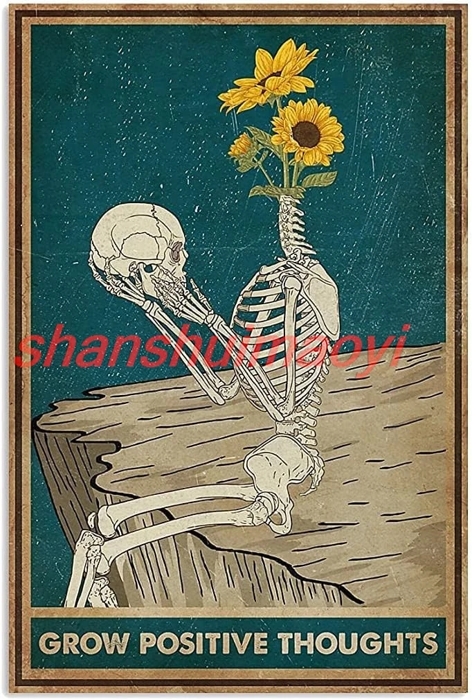 shan n Sign Grow Positive Thoughts Poster Wall Art Cool Vintage Metal Sign Gift Bedroom Retro Novelty Cafe Store Garage T 1pc