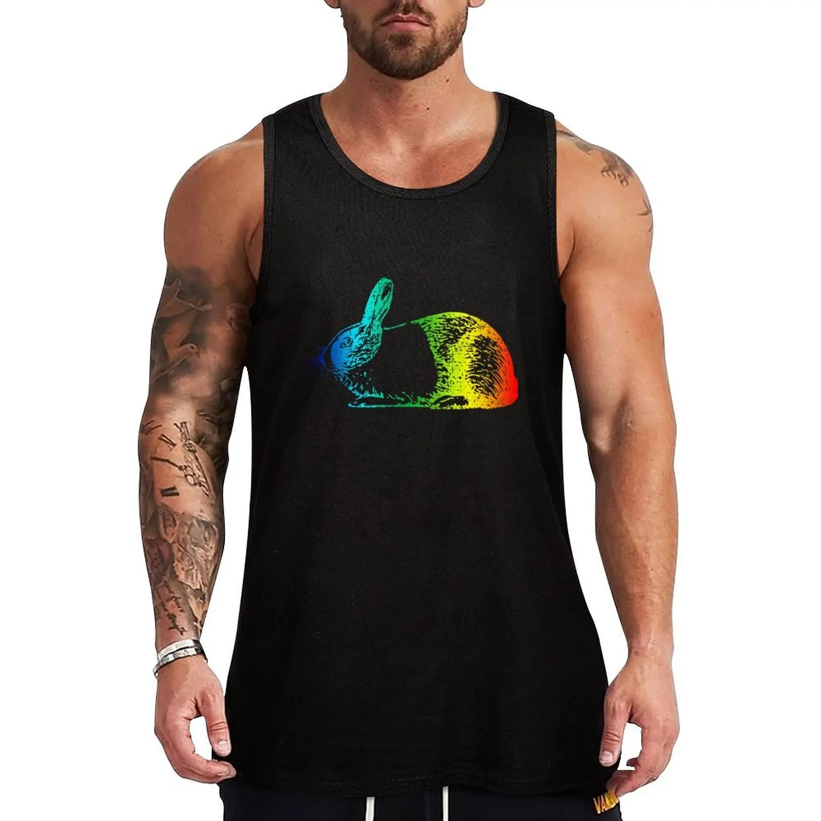 

Bunny rainbow colors Tank Top Gym T-shirts for men Gym wear quick-drying t-shirt male top