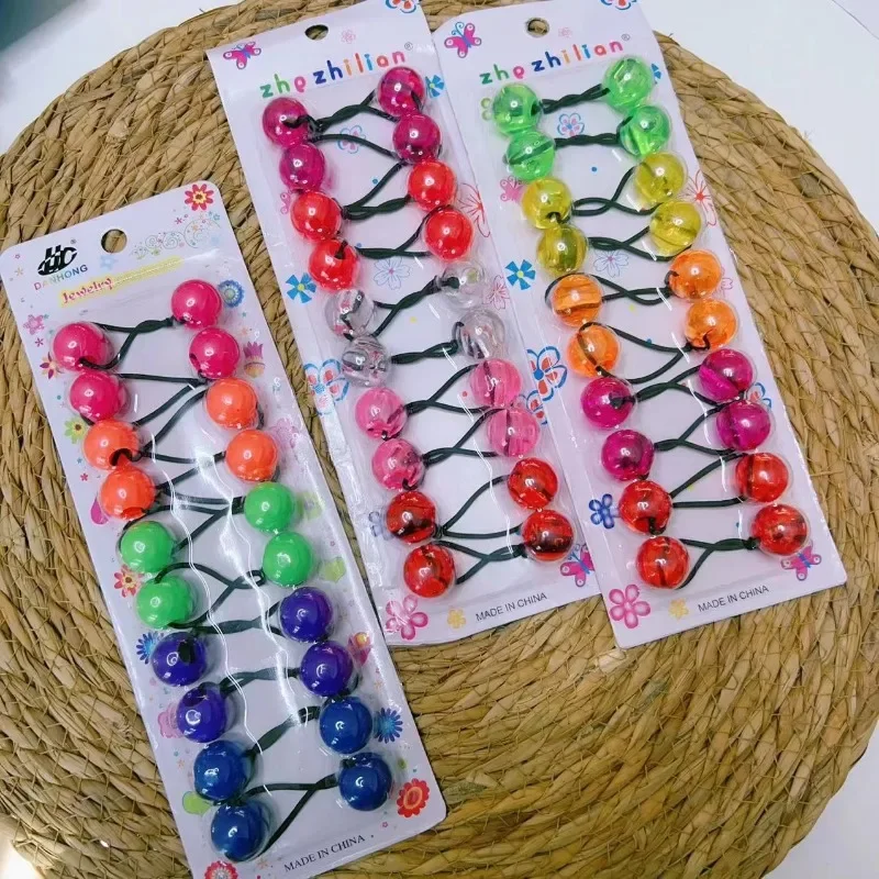 10pcs Elastic Ponytail Beads Knocker Ball Hair Ties Kids Hair Balls for Toddler Girls Hair Bobbles with Balls Without Paper Card