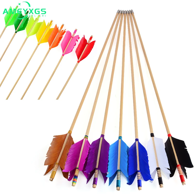 

12pcs Archery Wooden Arrow OD 8.5mm Total Length 32Inch/81.5cm 4 Turkey Feathers for Recurve Bow Hunting shooting Accessories