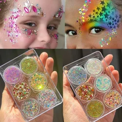 6jars/set Face/Eye Glitter Gel for Kids Sparkling Sequins Cream for Eyeshadow Face Hair Body Halloween Party Eye Decorations