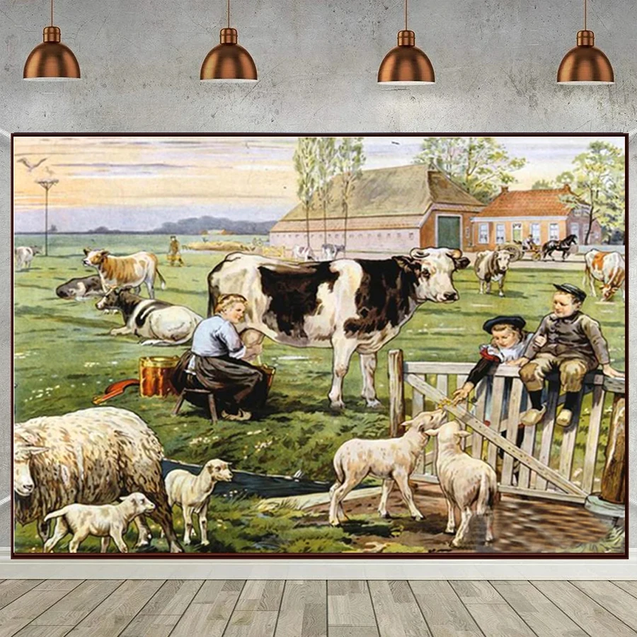 

Полный дрель 5D DIY Алмазная картина Молочная и овечья ранчо ферма Алмазная вышивка крестиком Ручная картина для взрослых Домашний декор