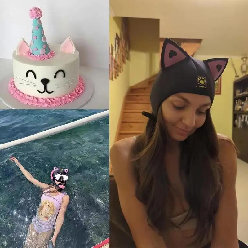 3mm Neoprene Cat Ears Diving Hood Cute Women Wetsuit Hood Skin-friendly Swim Cap for Surfing Snorkeling Water Sports