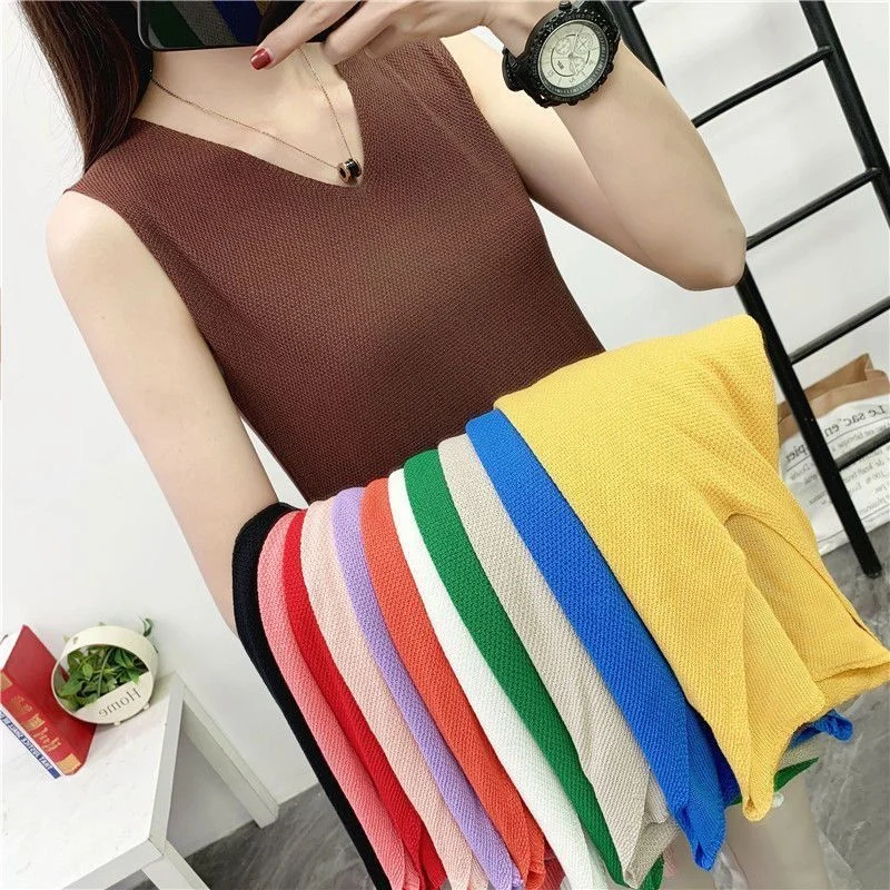 Plus Size Ice Silk Knit Camisole Tank Tops for Women, Loose Sleeveless Inner Shirts, Casual Layering Vests, Fit 80-150 Jin Weigh