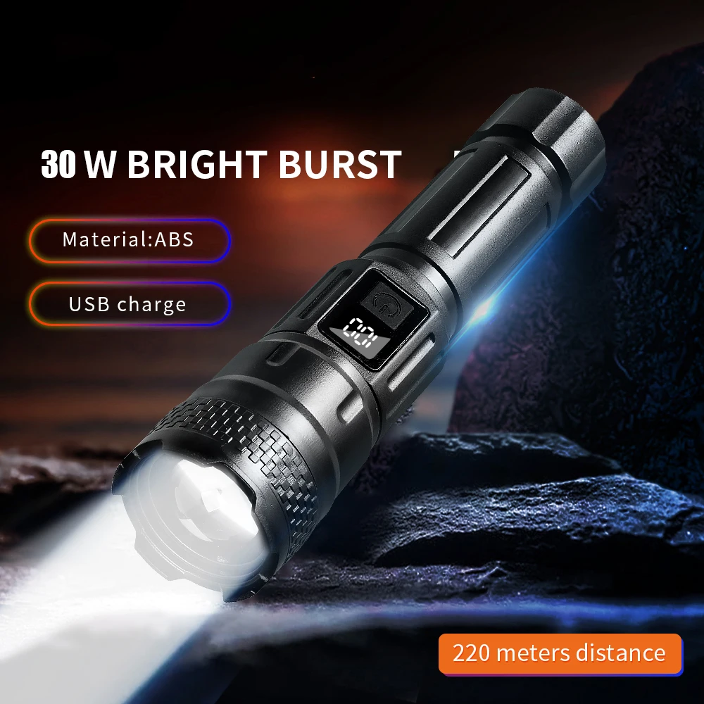 

NEW High Power Led Flashlight Type-C Rechargeable Torch Tactical Light With Display Light Camping Fishing Defensa Zoom Lantern