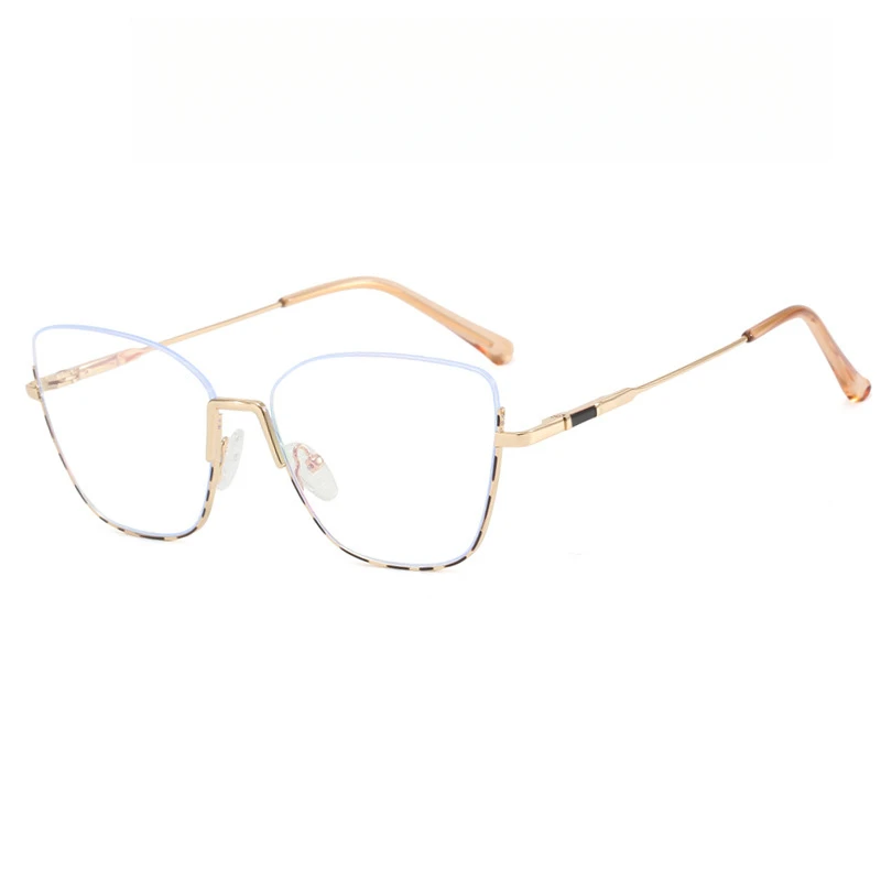 Personalized half-rim cat-eye style decorative glasses for European women, with anti-blue light function