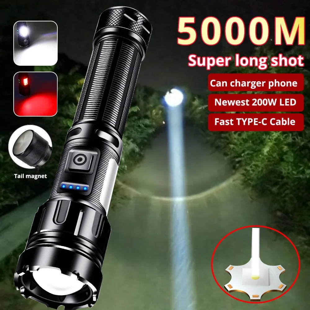 High Power Led Flashlights 990000000LM Ultra Powerful Flashlight COB Zoomable Dual Light Source Rechargeable Torch For Camping