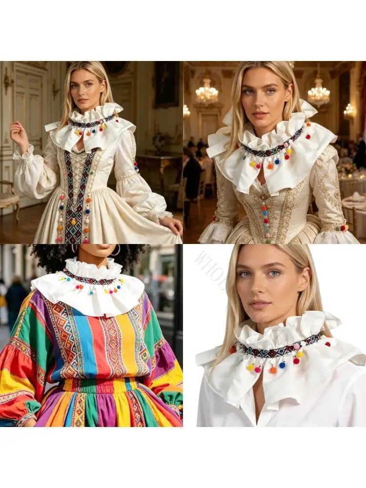 R7UF Embroidery False Collar Bohemian Styles Detachable Collar Neckpiece For Costume