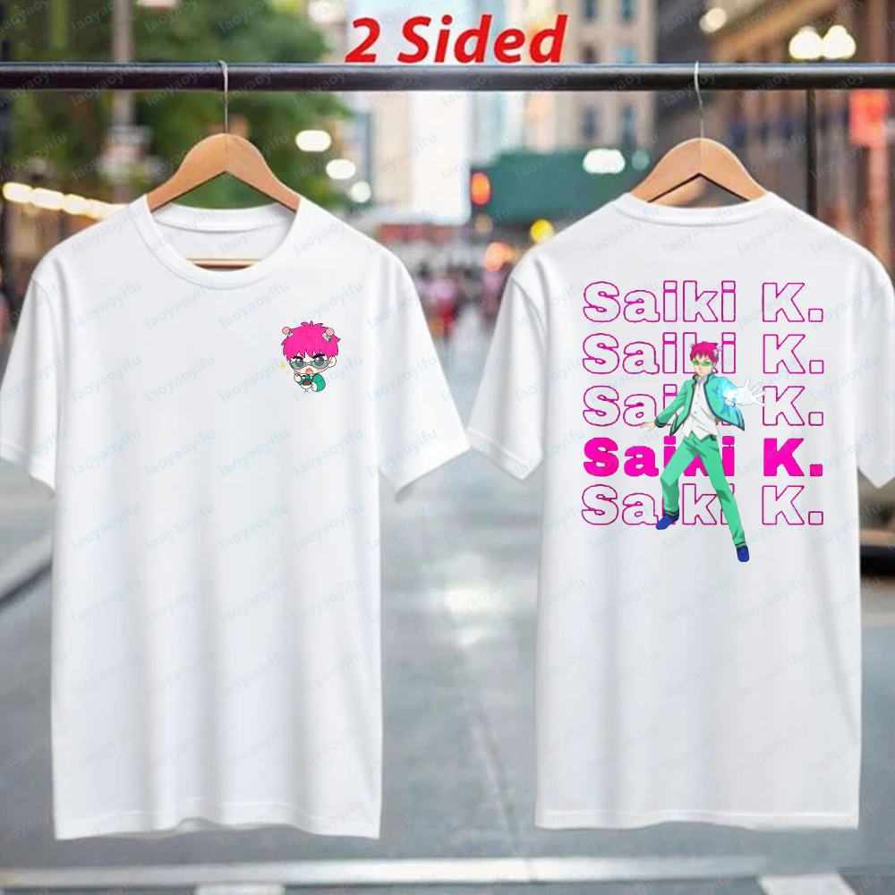 Trendy Saiki K Anime Fan Tee Cool Saiki Kusuo 2 Sided Cotton Tops for Anime Lovers Summer Otaku Classic Casual Clothes for Women