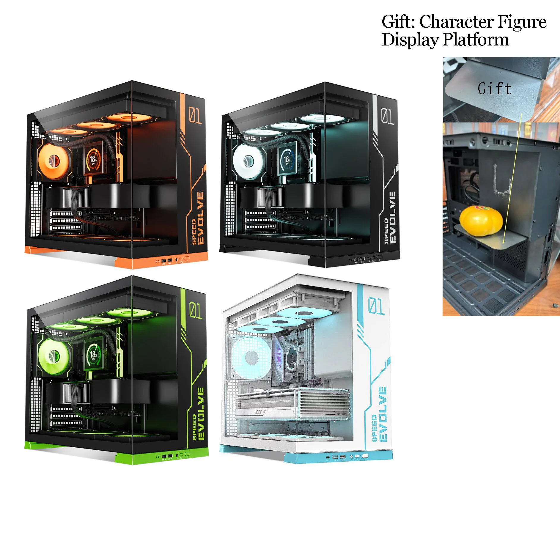 YINER GQ 01 Computer Case Column-less Sea View Room for Back-Placed ATX Motherboard with 360 Degree Water Cooling Support