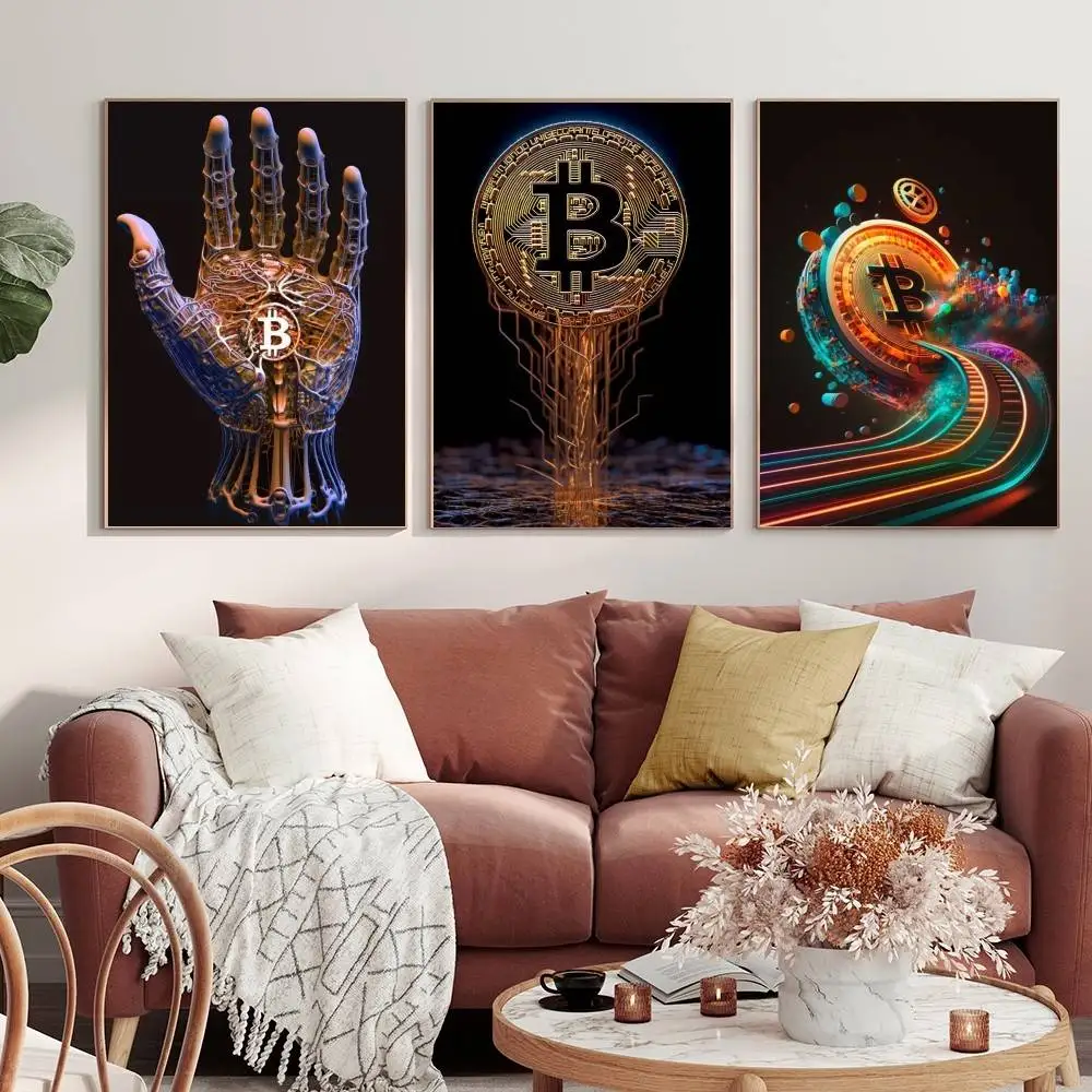Neon Splatter Bitcoin Modern Poster Canvas Painting For Living Room Home Decor Poster Fans Gifts-unframed Poster Waterproof Wall