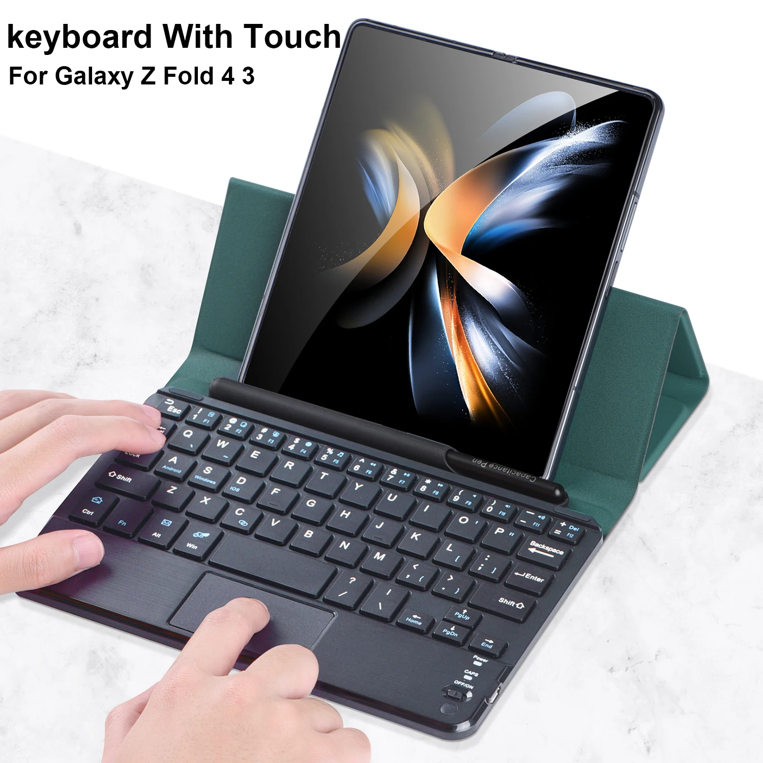 

With Touch Wireless keyboard For Samsung Galaxy Z Fold 5 4 Leather Case Stand S Pen Magnetic keyboard Z Fold 3 2 Phone Cover