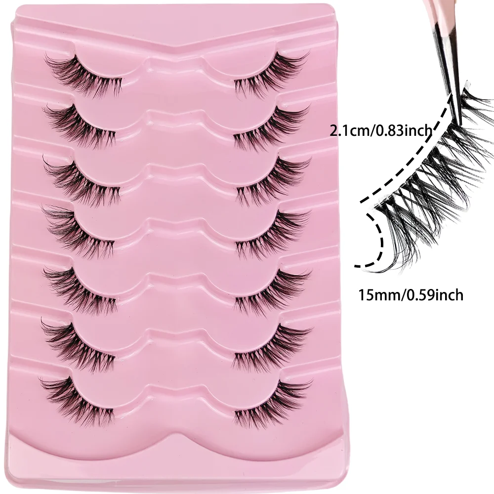 7 paar halve wimpers met doorzichtige band Cat Eye staart langwerpige wimpers natuurlijke look piekerige faux nertsenwimpers pluizig zacht valse eyela