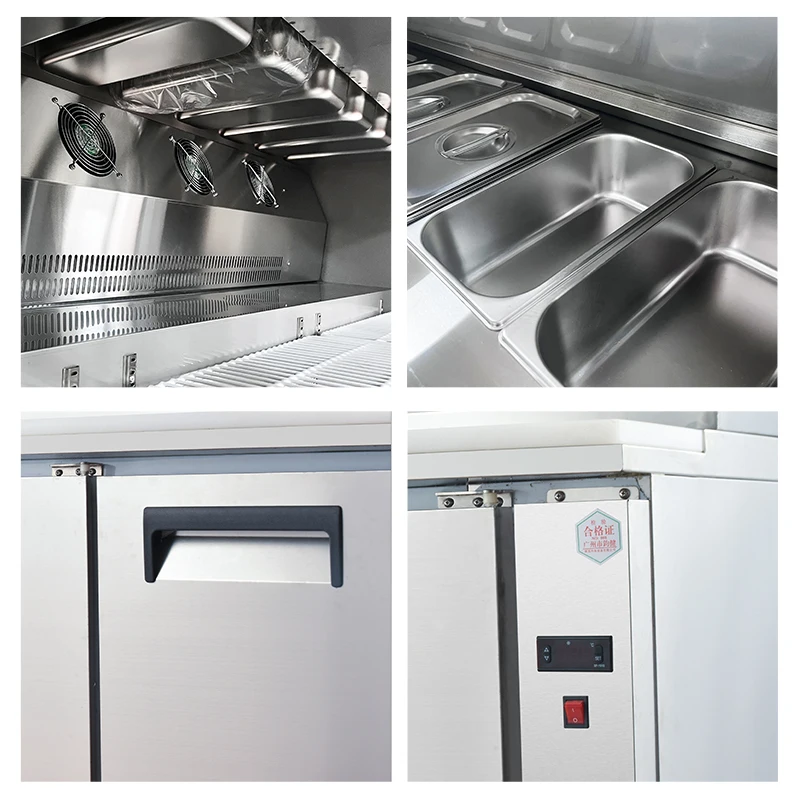Single-Temperature Stainless Steel Electric Fan Cooling Horizontal Refrigerator Pizza Prep Table and Table Refrigerator