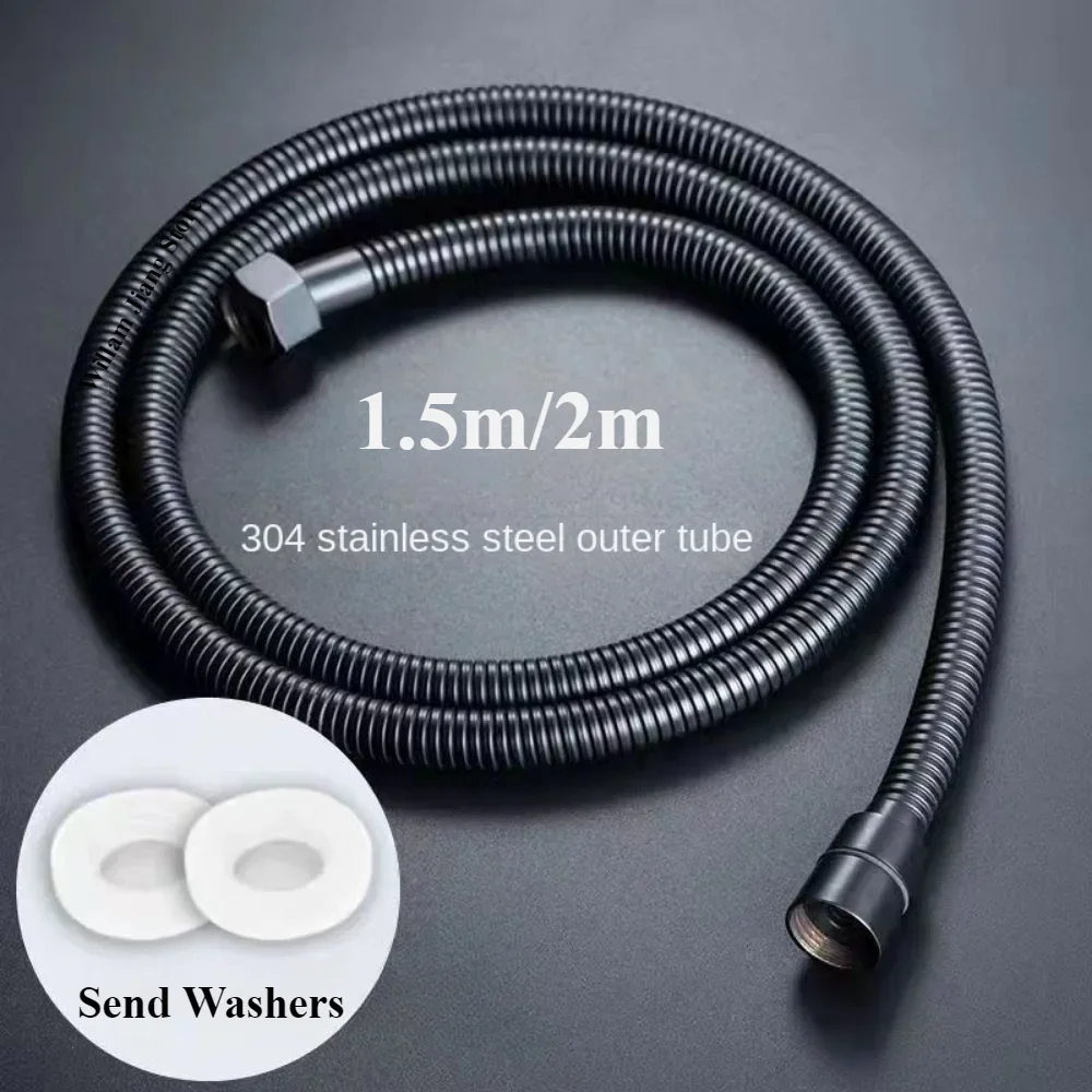 New 1.5/2M Black SUS304 Flexible Shower Pipe Bathroom Shower Pipe Extension Water Pipe Pull  Bathroom Accessories Hose Pipes