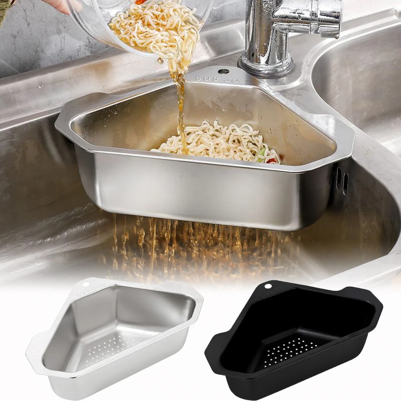 Vegetable Fruit Filter Sink Shelf Stainless Steel Triangular Drain Holder Hanging Storage Strainer Basket Kitchen Accessories