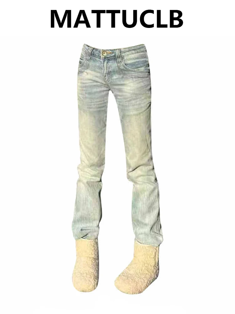 

Women's Skinny Jeans Low Rise Denim Pants Japanese Abi Y2k Gyaru Cowboy American Retro Stretch Punk Grunge Korean Fashion New