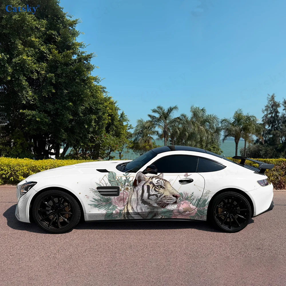 

Tiger Flower Bushes Car Vinyl Wraps Decal Self-adhesive PVC Sticker Suitable for Trucks SUV Decoration Auto Accessories Gift