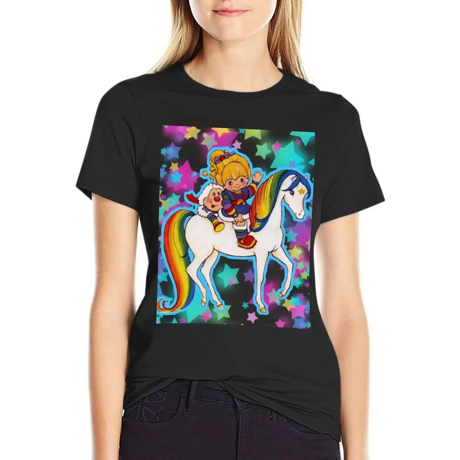 

80s aesthetic rainbow starlite shadow stars T-Shirt funnys sweat plus sizes graphics black t shirts for Women