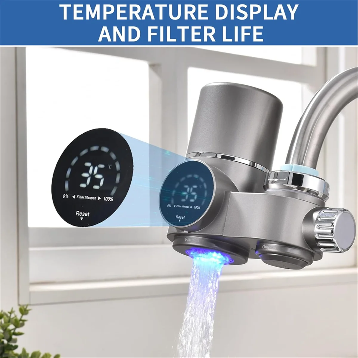 Filtro de agua para grifo A42F, purificador de agua con pantalla LED para fregadero, sistema de filtración de agua para grifo de montaje en grifo para cocina