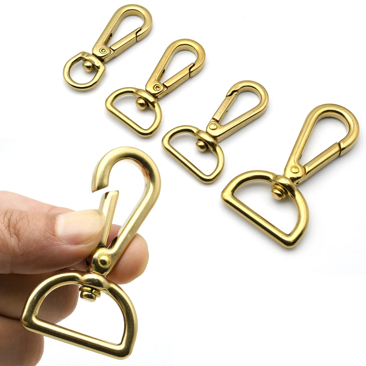 Brass Carabiner Snap Hook Trigger Clip Swivel Eye Buckle Leathercraft Bag Parts Keychain Dog Collar Lobster Clasp